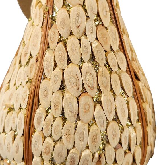 Set of 2 Handmade Wooden Pear Ornaments with Natural Bark and Leaf Accents - Picture 3 of 12